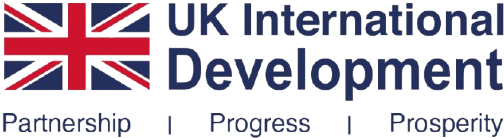 Logo of UK International Development with Union Jack and the words Partnership, Progress, Prosperity